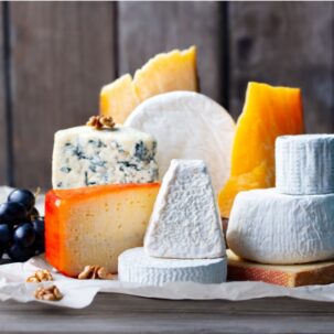 Display with different types of cheese